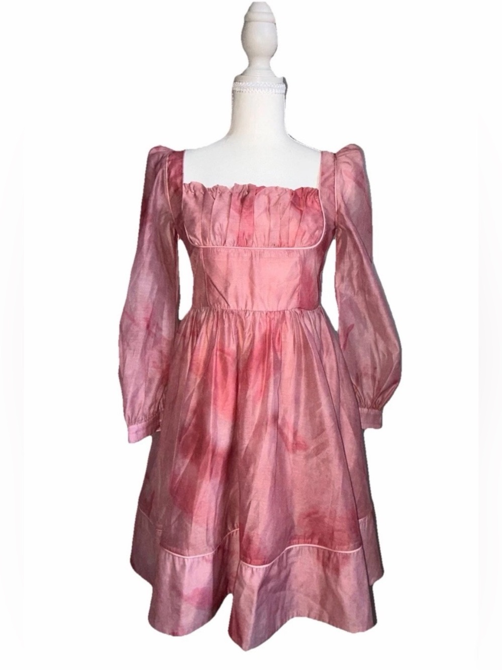Beulah Pink Princess Dress Puff Sleeves A-Line Square Neck Dopamine Size S